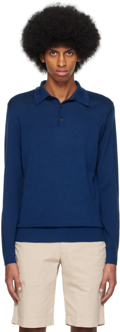 Sunspel Blue Three-button Polo In Burt Space Blue