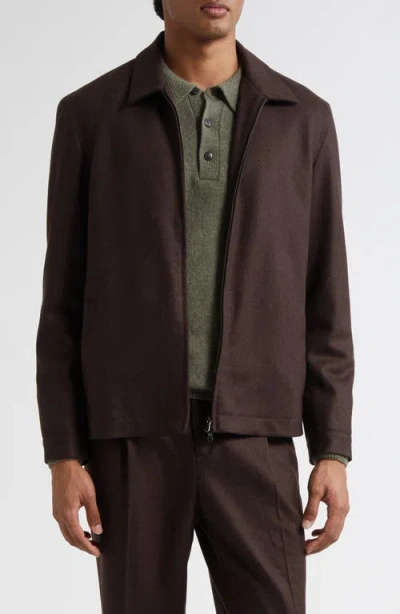 Sunspel Boiled Wool Zip Jacket In Brown