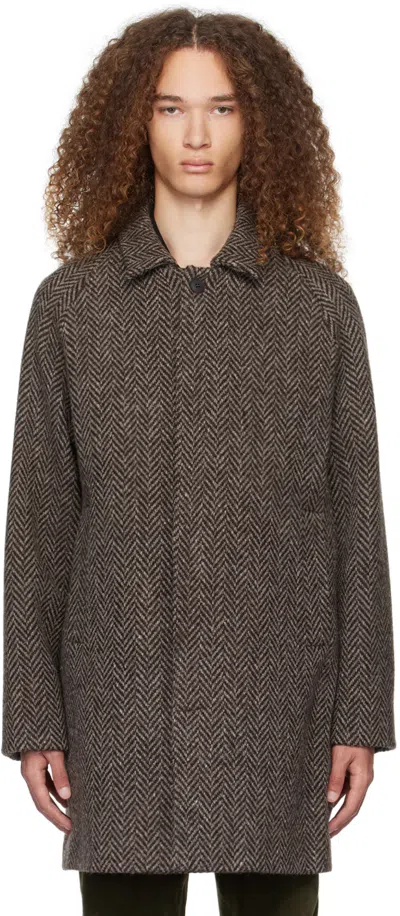 Sunspel Brown Buttoned Coat In Coffee Herringbone