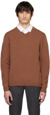 Sunspel Brown Rib Trim Sweater In Brdt Pecan