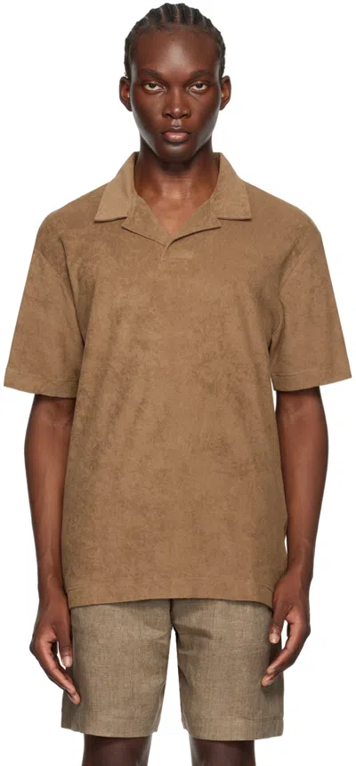 Sunspel Brown Towelling Polo In Dark Sand