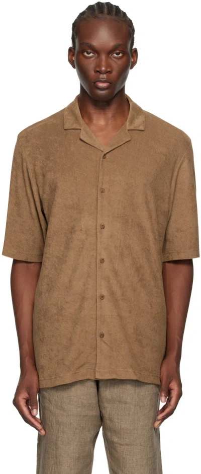 Sunspel Brown Towelling Shirt In Dark Sand