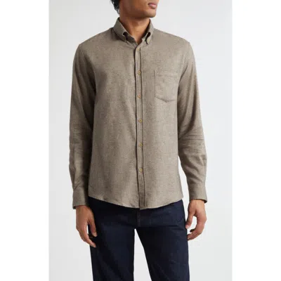 Sunspel Brushed Cotton Flannel Button-down Shirt In Brown