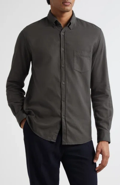 Sunspel Brushed Cotton Flannel Button-down Shirt In Gray