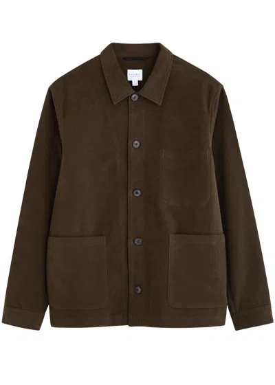 Sunspel Brushed-cotton Overshirt In Dark Green