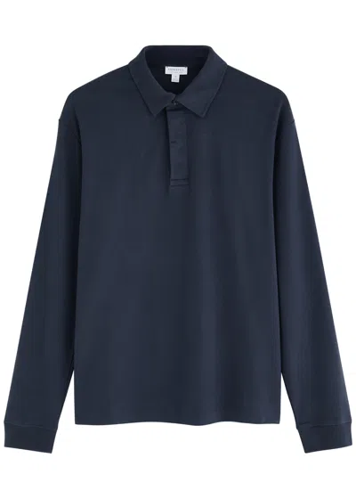 Sunspel Brushed-cotton Polo Shirt In Navy