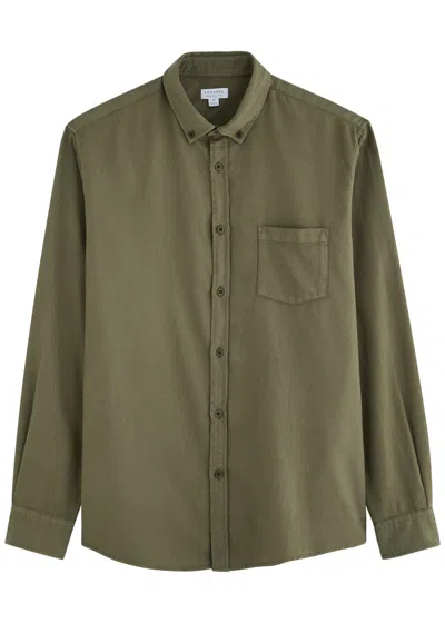 Sunspel Brushed-cotton Shirt In Khaki