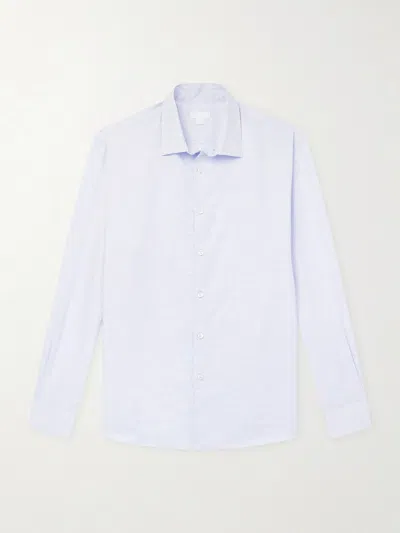 Sunspel Camp-collar Cotton And Linen-blend Shirt In Blue