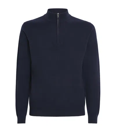 Sunspel Cashmere Half-zip Sweater In Blue