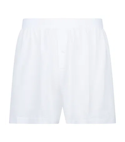 Sunspel Cellular Cotton Boxer Shorts In White