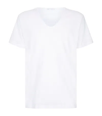 Sunspel Cellular Cotton V-neck T-shirt In White