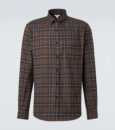Sunspel Checked Cotton Flannel Shirt In Brown