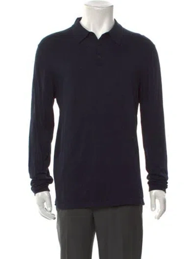 Pre-owned Sunspel Collar Long Sleeve Polo Shirt In Blue