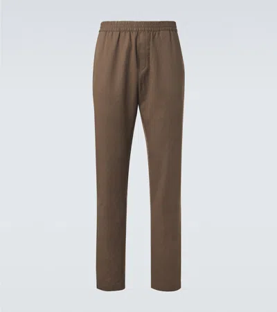 Sunspel Cotton And Linen Straight Pants In Brown