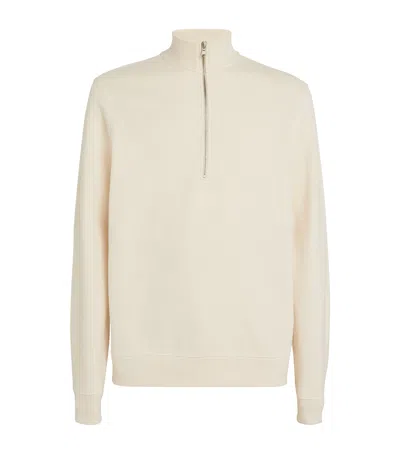 Sunspel Cotton-blend Half-zip Sweatshirt In White