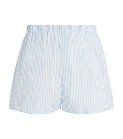 Sunspel Cotton Classic Striped Boxer Shorts In Blue