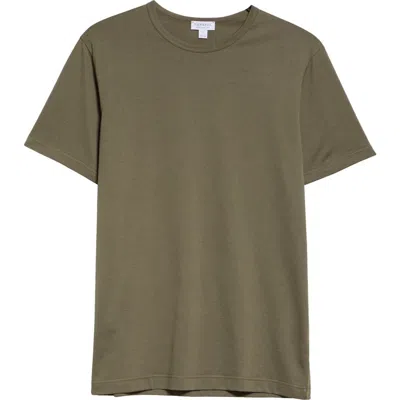 Sunspel Cotton Crewneck T-shirt In Khaki