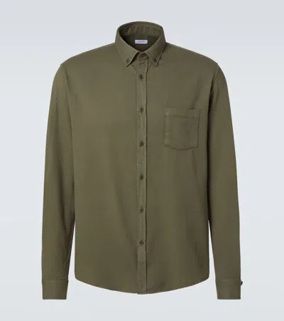 Sunspel Cotton Flannel Shirt In Green