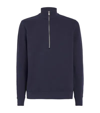Sunspel Cotton Half-zip Sweatshirt In Navy