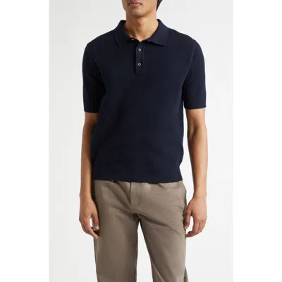 Sunspel Cotton Mesh Polo In Blue