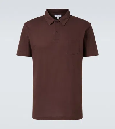 Sunspel Cotton Polo Shirt In Brown