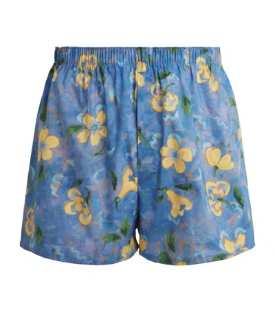 Sunspel Cotton Printed Boxer Shorts In Blue