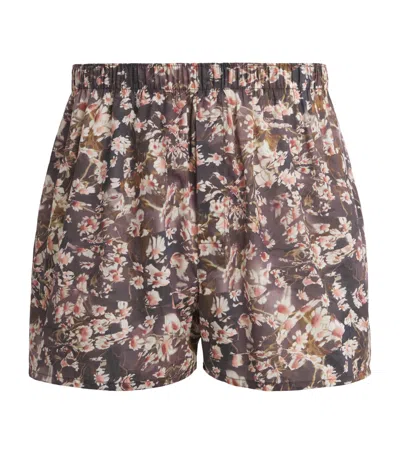 Sunspel Cotton Printed Boxer Shorts In Brown