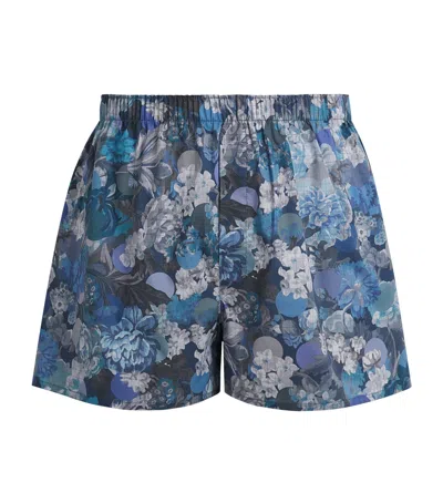 Sunspel Cotton Printed Boxer Shorts In Blue