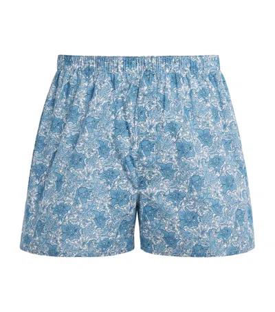 Sunspel Cotton Printed Boxer Shorts In Blue
