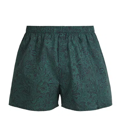 Sunspel Cotton Printed Boxer Shorts In Green