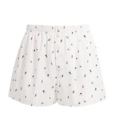 Sunspel Cotton Printed Boxer Shorts In White