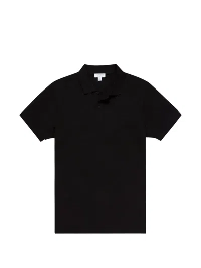 Sunspel Cotton Short-sleeve Polo Shirt In Black