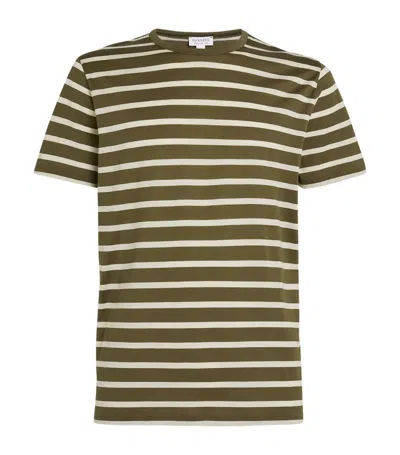 Sunspel Cotton Striped T-shirt In Khaki24/ecru Br. St.
