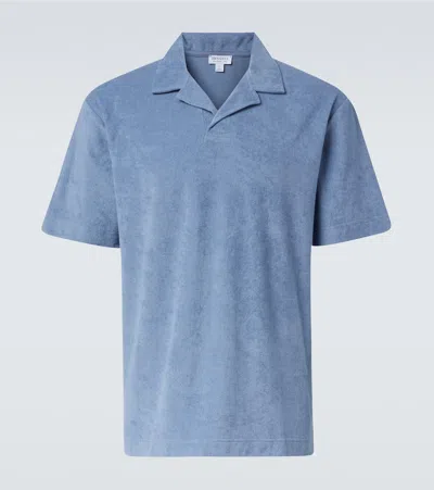 Sunspel Cotton Terry Polo Shirt In Blue