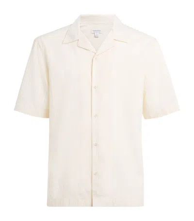 Sunspel Cotton Textured Stripe Shirt In Neutral