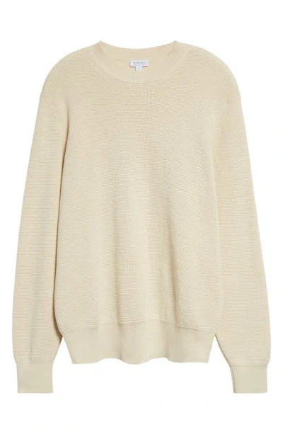 Sunspel Cotton Waffle Stitch Crewneck Sweater In Ecru