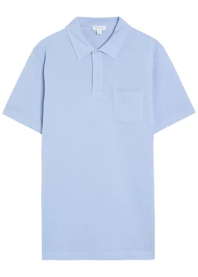 Sunspel Cotton-mesh Polo Shirt In Blue
