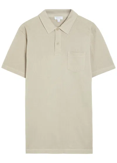 Sunspel Cotton-mesh Polo Shirt In Gray