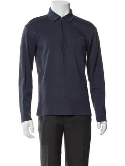 Pre-owned Sunspel Crew Neck Long Sleeve Polo Shirt In Blue