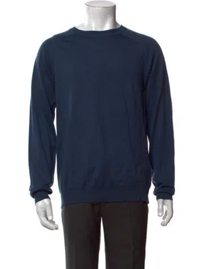 Pre-owned Sunspel Crew Neck Long Sleeve Pullover W/ Tags In Blue