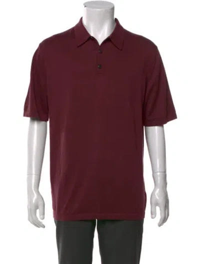 Pre-owned Sunspel Crew Neck Short Sleeve Polo Shirt In Burgundy