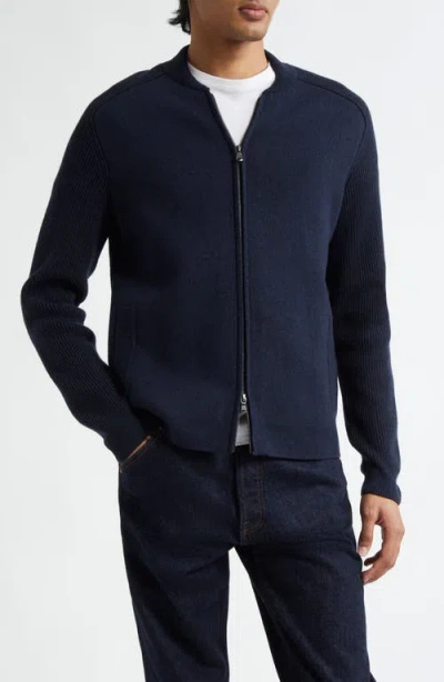 Sunspel Double Face Lambswool Blend Bomber Jacket In Navy