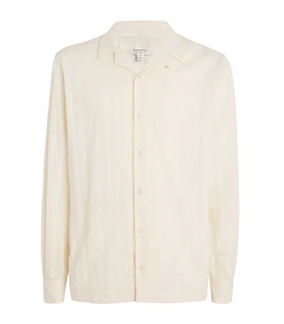 Sunspel Embroidered-stripe Shirt In Ecru