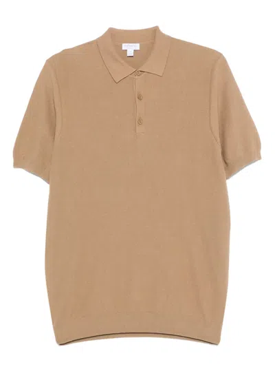Sunspel Fine-knit Polo Shirt In Brown
