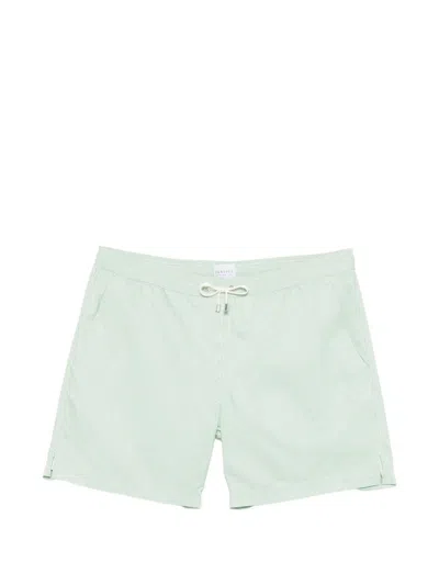 Sunspel Fine-stripe Swim Shorts In Blue