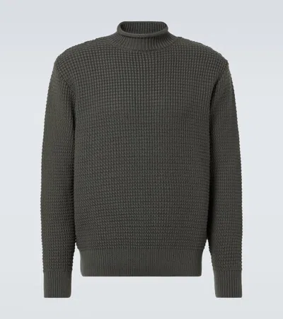 Sunspel Fisherman Waffle-knit Wool Sweater In Green