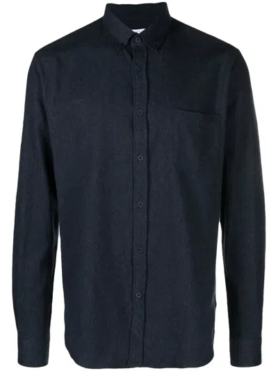 Sunspel Flannel Cotton Shirt In Blue