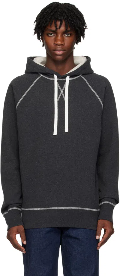 Sunspel Contrast-stitch Cotton-jersey Hoodie In Charcoal Melange