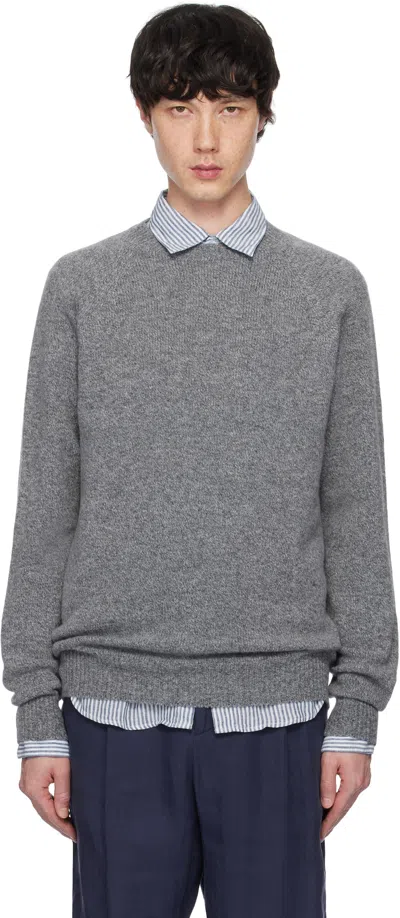 Sunspel Gray Crewneck Sweater In Mid Grey Melange