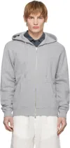 Sunspel Black Loopback Zip Hoodie In Grey Melange